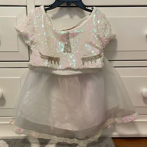 4T sequins unicorn crop top with matching skirt